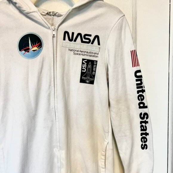H&M White NASA Cotton Zip Jumpsuit, Unisex Youth 12-14, Halloween or Loungewear - Picture 2 of 9